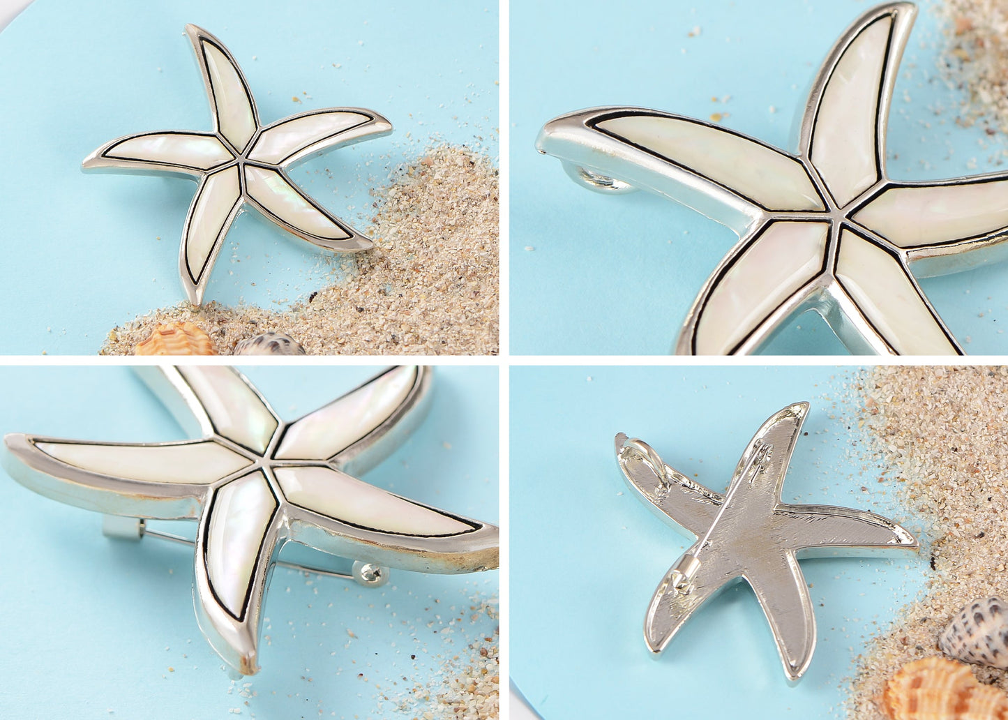 Alilang Silver Tone Abalone Shell Starfish Sea Star Animal Brooch Pin & Pendant