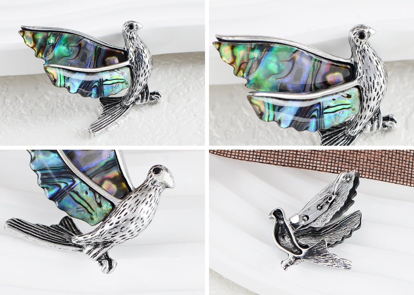 Alilang Silver Tone Abalone Shell Flying Peace Dove Hummingbird Bird Animal Brooch Pin & Pendant Scarf Collar Fashion Jewelry