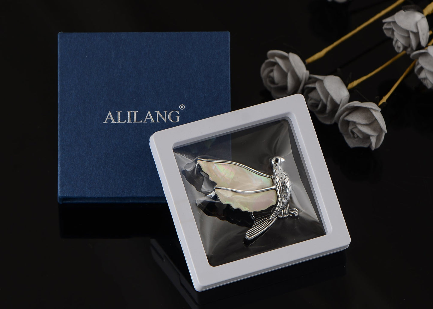 Alilang Silver Tone Abalone Shell Flying Peace Dove Hummingbird Bird Animal Brooch Pin & Pendant Scarf Collar Fashion Jewelry