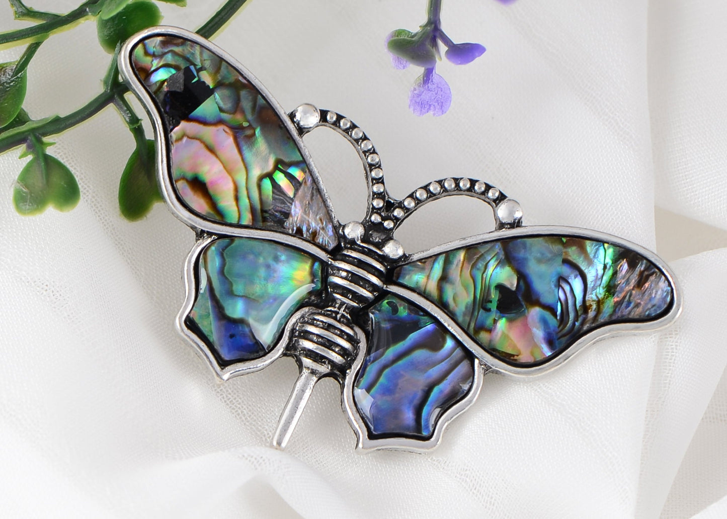 Alilang Vintage Silvery Tone Abalone Shell Butterfly Insect Brooch Pin Pendant Custom Jewelry Gifts for Women Teen Girls