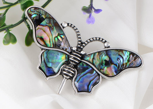 Alilang Vintage Silvery Tone Abalone Shell Butterfly Insect Brooch Pin Pendant Custom Jewelry Gifts for Women Teen Girls