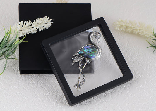 Alilang Antiqued Silvery Tone Abalone Shell Flamingo Bird Animal Brooch Pin Collar Lapel Pins & Pendant