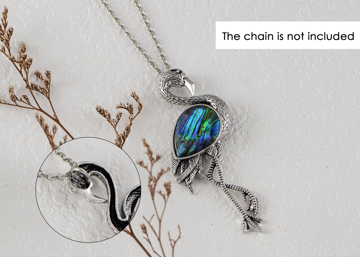 Alilang Antiqued Silvery Tone Abalone Shell Flamingo Bird Animal Brooch Pin Collar Lapel Pins & Pendant