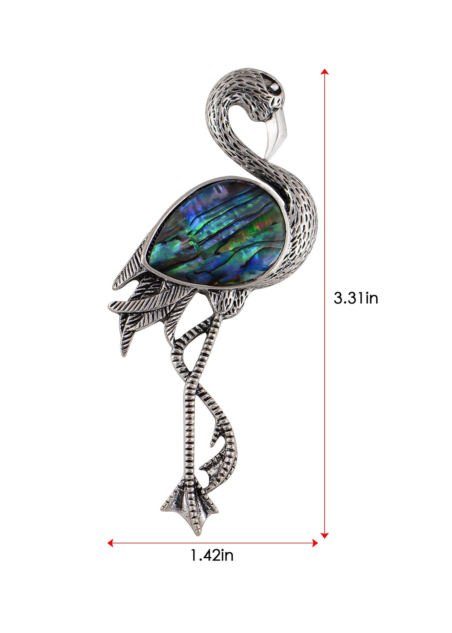 Alilang Antiqued Silvery Tone Abalone Shell Flamingo Bird Animal Brooch Pin Collar Lapel Pins & Pendant