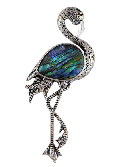 Alilang Antiqued Silvery Tone Abalone Shell Flamingo Bird Animal Brooch Pin Collar Lapel Pins & Pendant