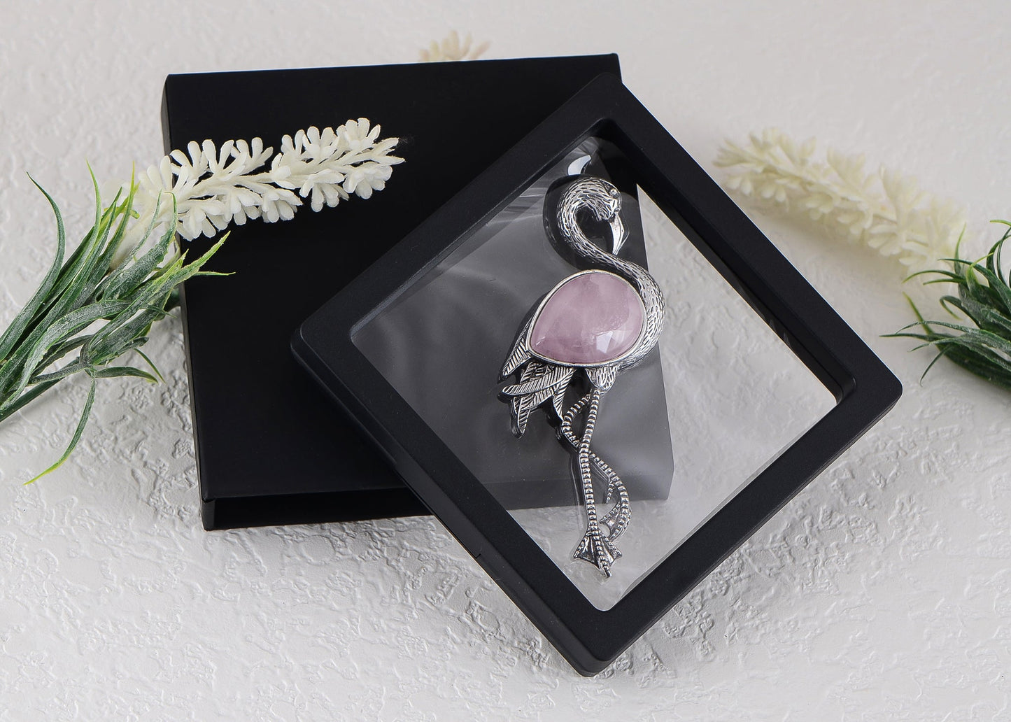 Alilang Antiqued Silvery Tone Abalone Shell Flamingo Bird Animal Brooch Pin Collar Lapel Pins & Pendant