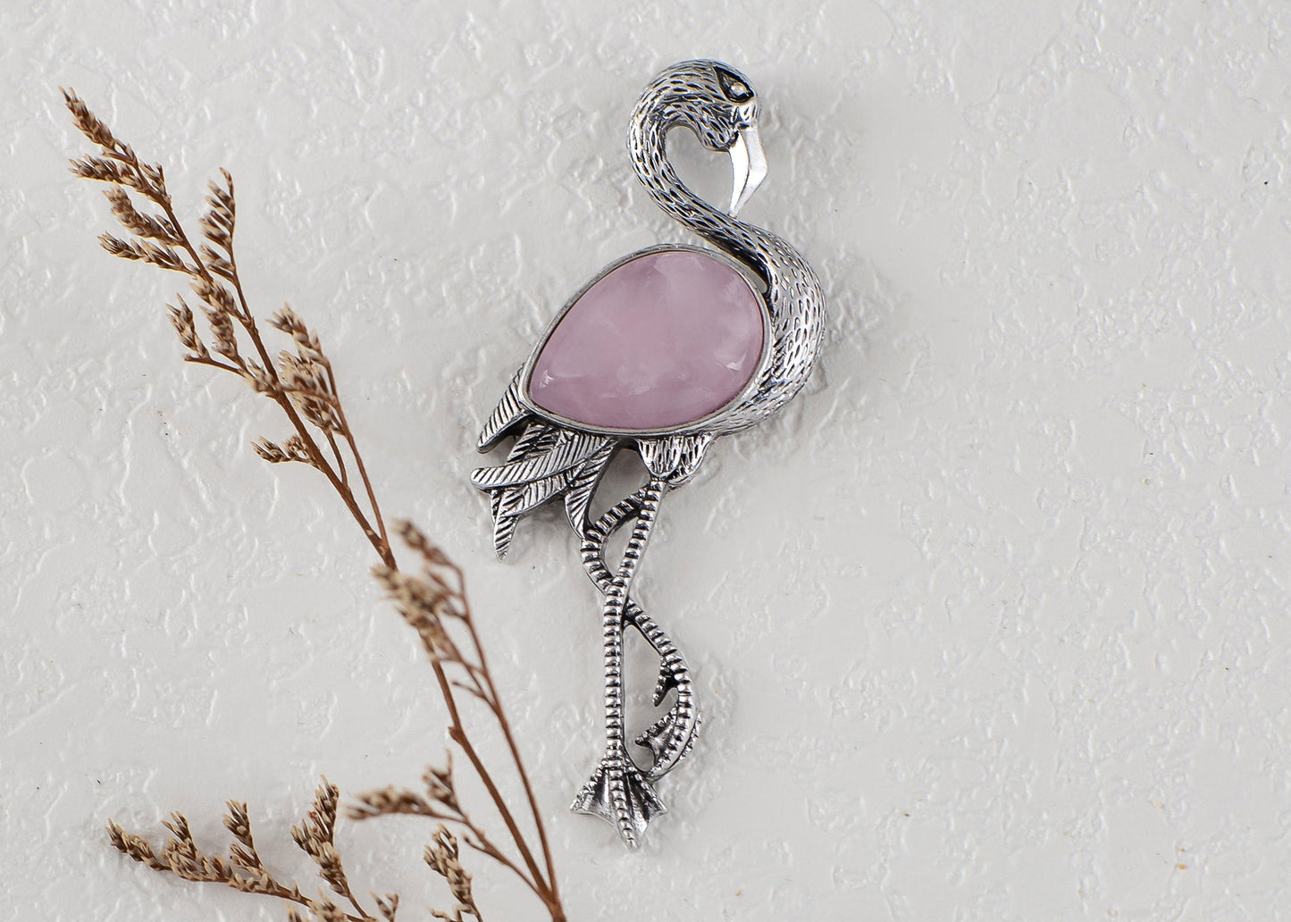 Alilang Antiqued Silvery Tone Abalone Shell Flamingo Bird Animal Brooch Pin Collar Lapel Pins & Pendant
