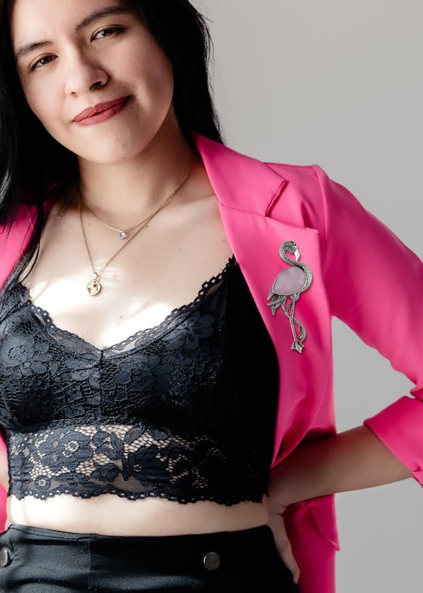 Alilang Antiqued Silvery Tone Abalone Shell Flamingo Bird Animal Brooch Pin Collar Lapel Pins & Pendant