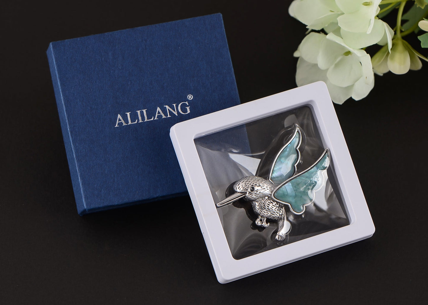 Alilang Silver Tone Abalone Shell Flying Peace Dove Hummingbird Bird Animal Brooch Pin & Pendant Scarf Collar Fashion Jewelry