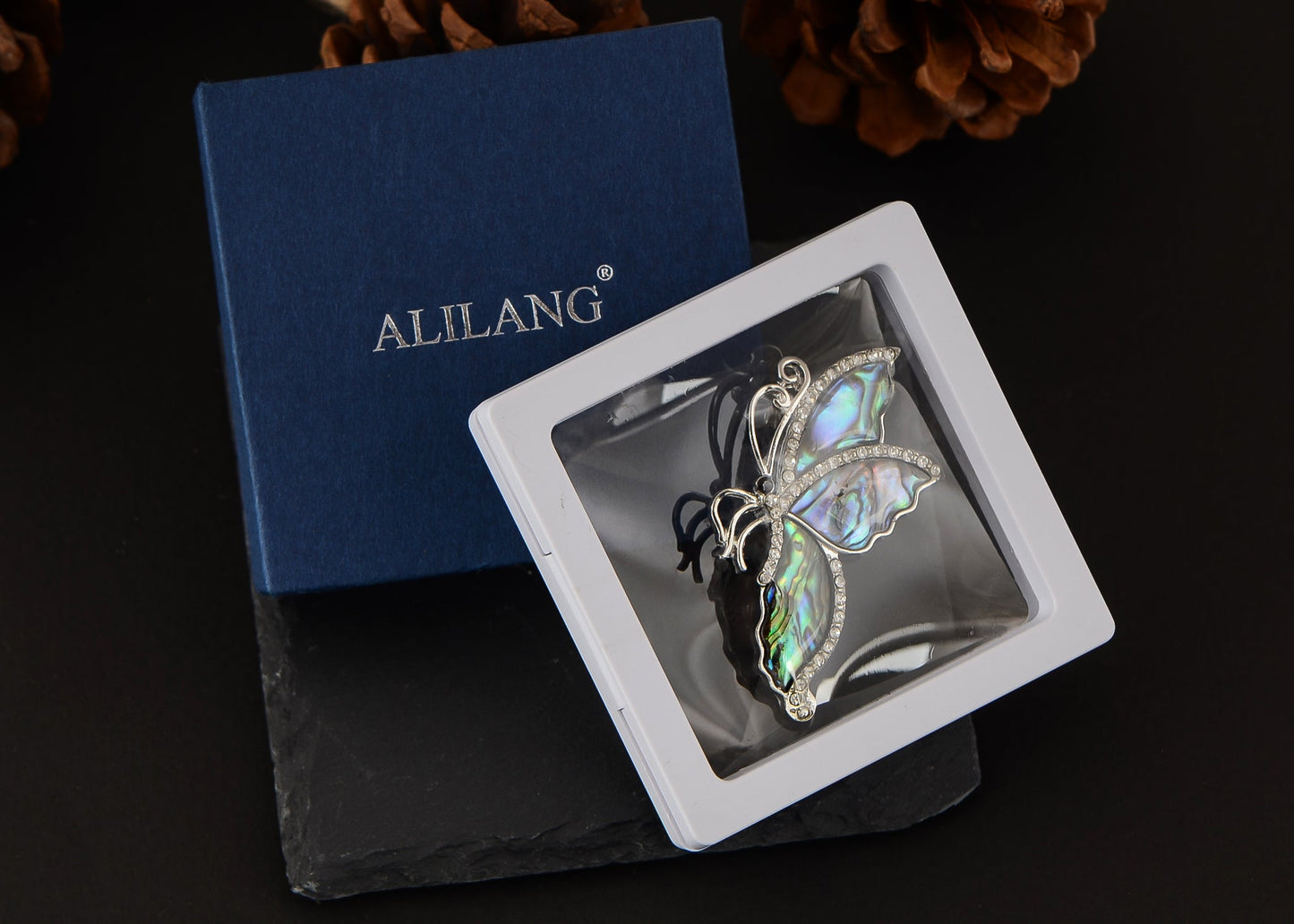 Alilang Vintage Silvery Tone Abalone Shell Butterfly Insect Brooch Pin Pendant Custom Jewelry Gifts for Women Teen Girls