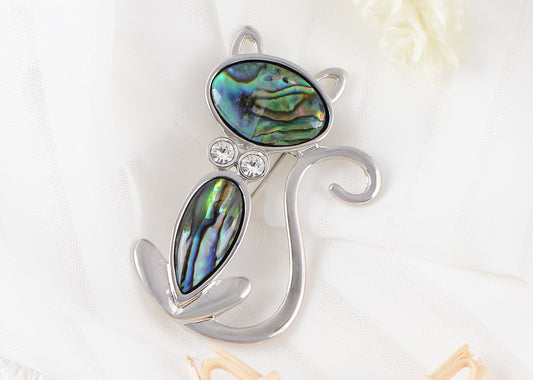 Alilang Vintage Clear Rhinestones Bowknot Abalone Shell Cute Cat Animal Brooch Pin Clothing Bag Accessories