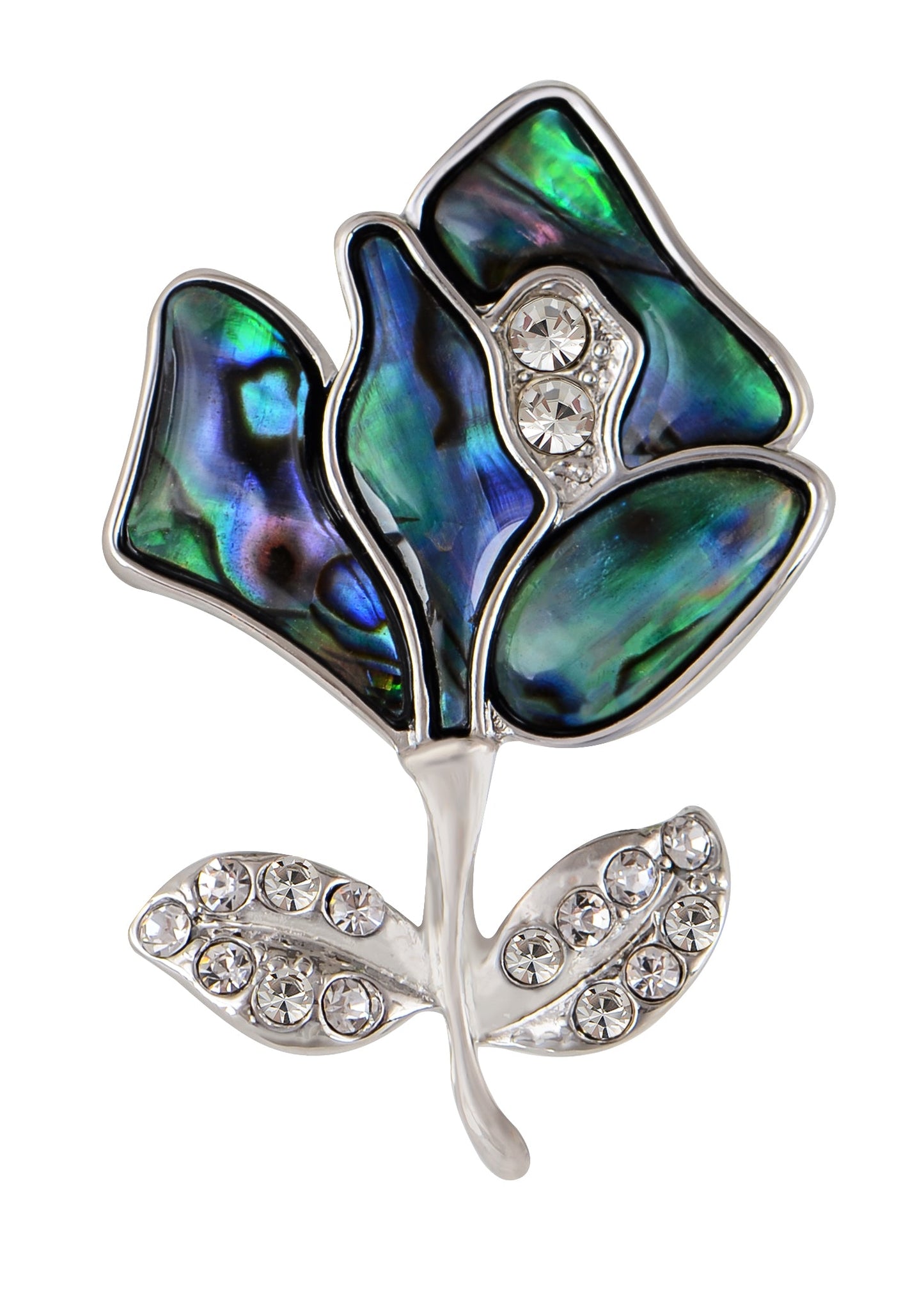 Alilang Sparkly Clear Crystal Rhinestones Abalone Shell Wedding Bridal Flower Leaf Bouquet Brooch for Women