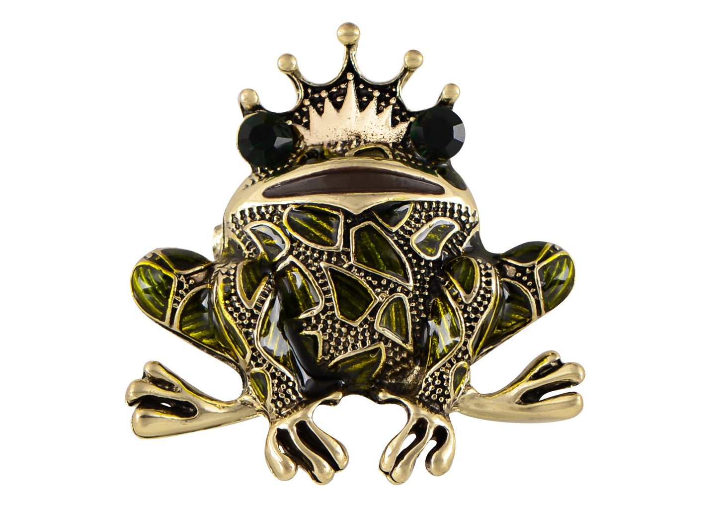 Alilang Golden Tone Emerald Green Colored Rhinestones Frog Toad Violin Leaf Brooch Pin