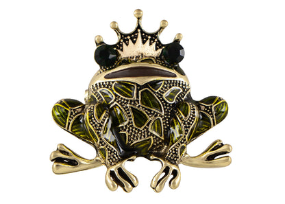 Alilang Golden Tone Emerald Green Colored Rhinestones Frog Toad Violin Leaf Brooch Pin