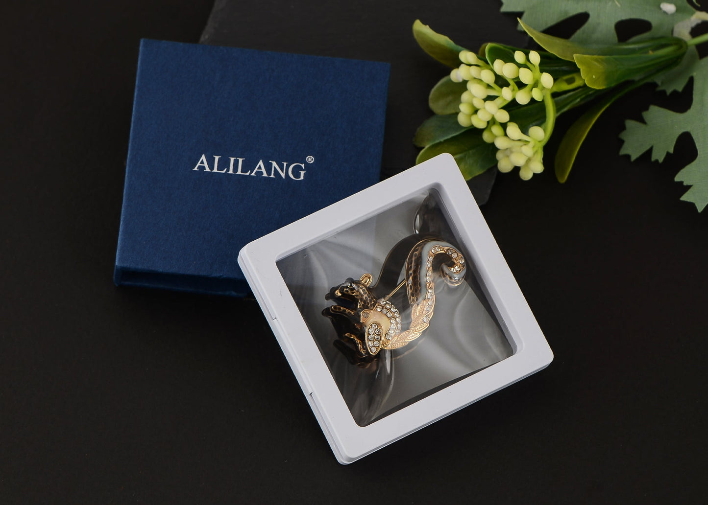 Alilang Antique Silvery Tone Crystal Colored Rhinestones Squirrel Tail Brooch Pin