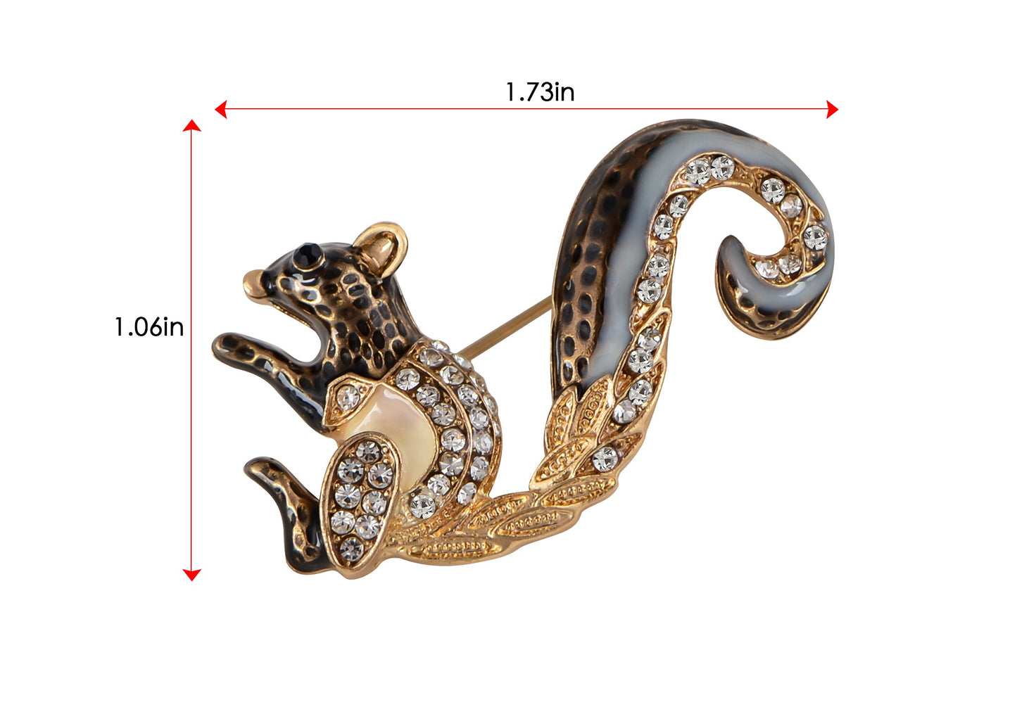 Alilang Antique Silvery Tone Crystal Colored Rhinestones Squirrel Tail Brooch Pin
