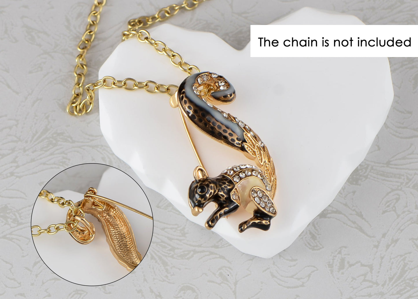 Alilang Antique Silvery Tone Crystal Colored Rhinestones Squirrel Tail Brooch Pin