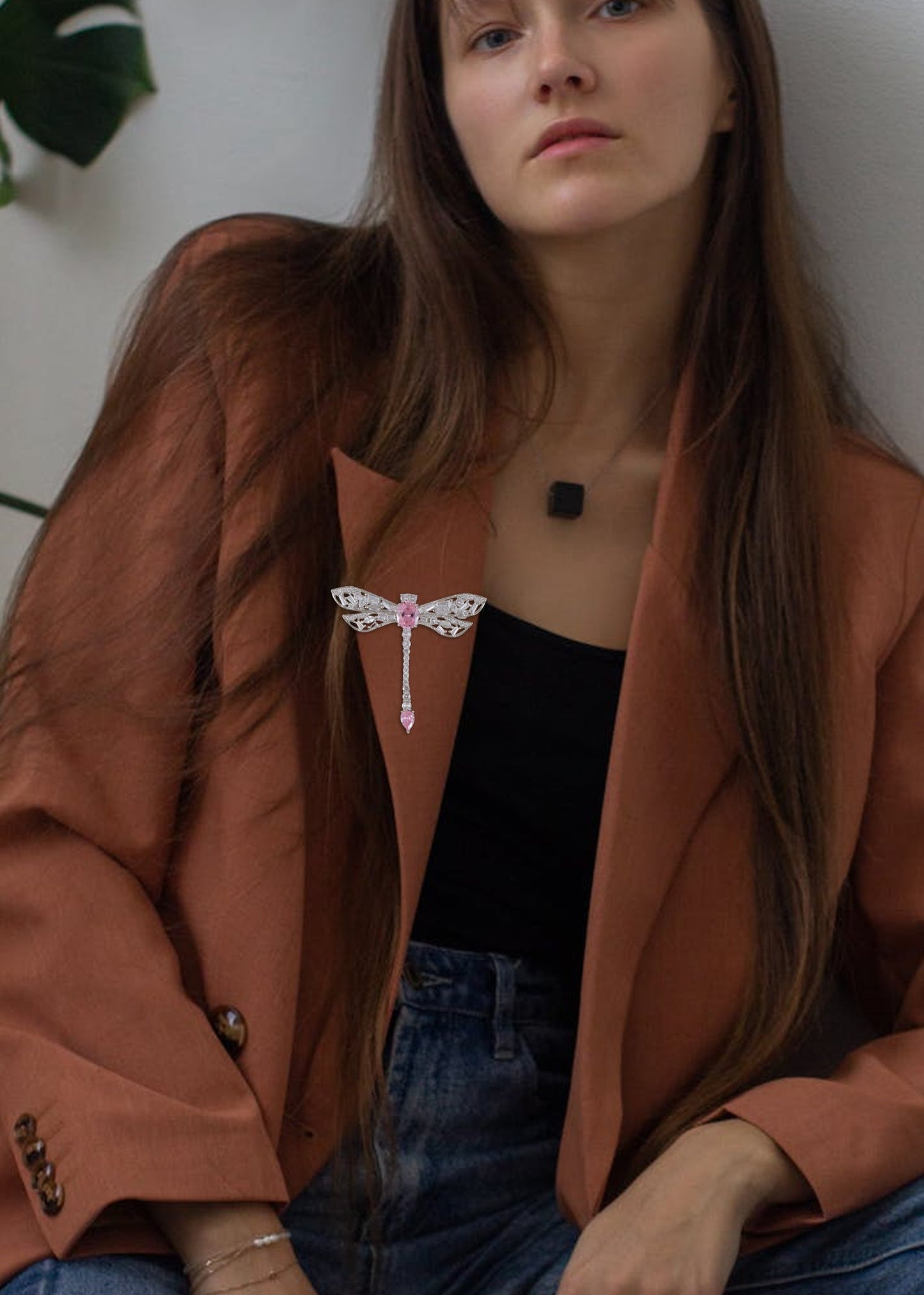 Lavender Purple Enamel And Dragonfly Brooch Pin Pendant