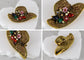 Alilang Golden Tone Multi Rhinestones Colorful Floral Floppy Sun Hat Brooch Pin