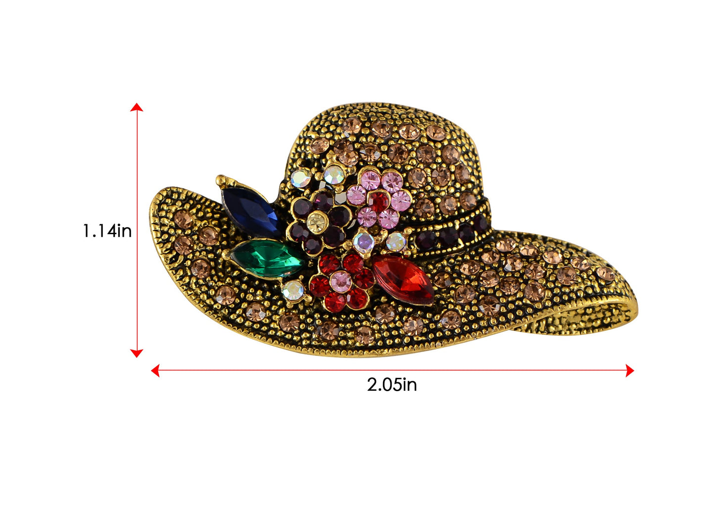 Alilang Golden Tone Multi Rhinestones Colorful Floral Floppy Sun Hat Brooch Pin