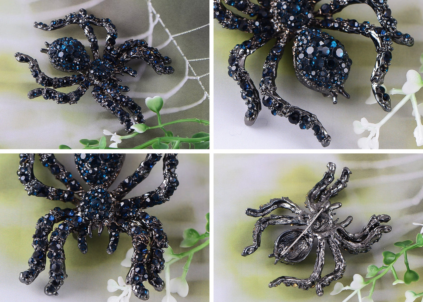 Alilang Black Crystal Rhinestone Spider Brooch Pin Halloween Decoration and Cosplay Accessory Jewelry