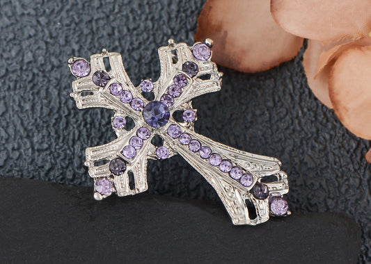 Alilang Silvery Tone Religious Cross Brooch Sparkling Aquamarine Blue or Clear Crystal Rhinestones??