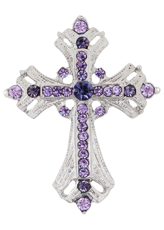 Alilang Silvery Tone Religious Cross Brooch Sparkling Aquamarine Blue or Clear Crystal Rhinestones??