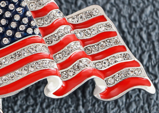 Alilang America USA Patriotic American Crystal Rhinestone Waving Flag Brooch Pin