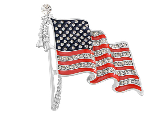 Alilang America USA Patriotic American Crystal Rhinestone Waving Flag Brooch Pin