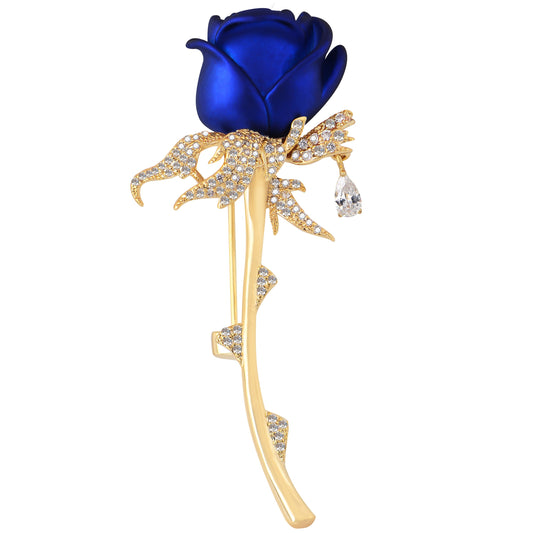 Zircon Rose Flower Brooch Pin Rhinestone Floral Lapel Pins Dress Blazer Suits Pin Accessory