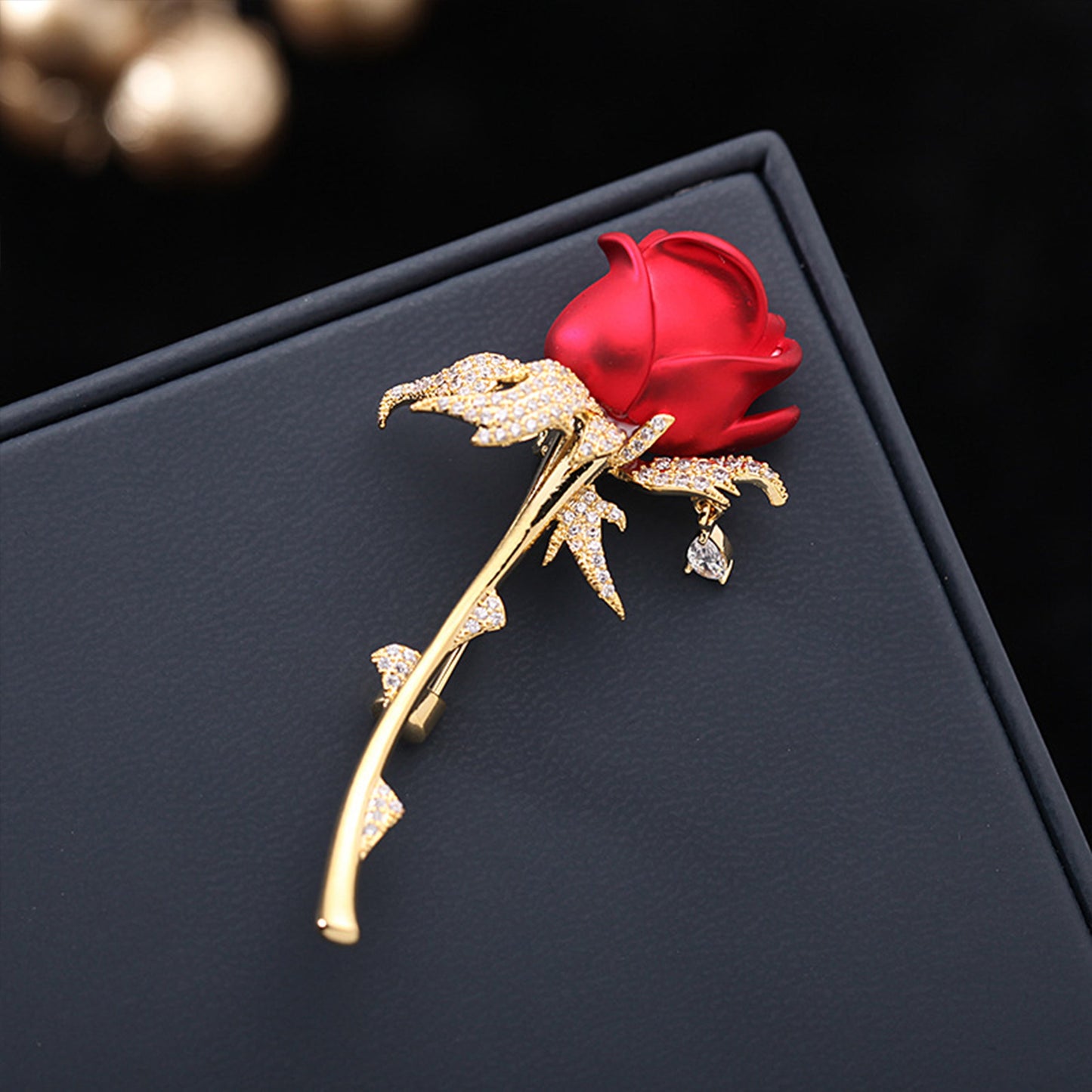 Zircon Rose Flower Brooch Pin Rhinestone Floral Lapel Pins Dress Blazer Suits Pin Accessory