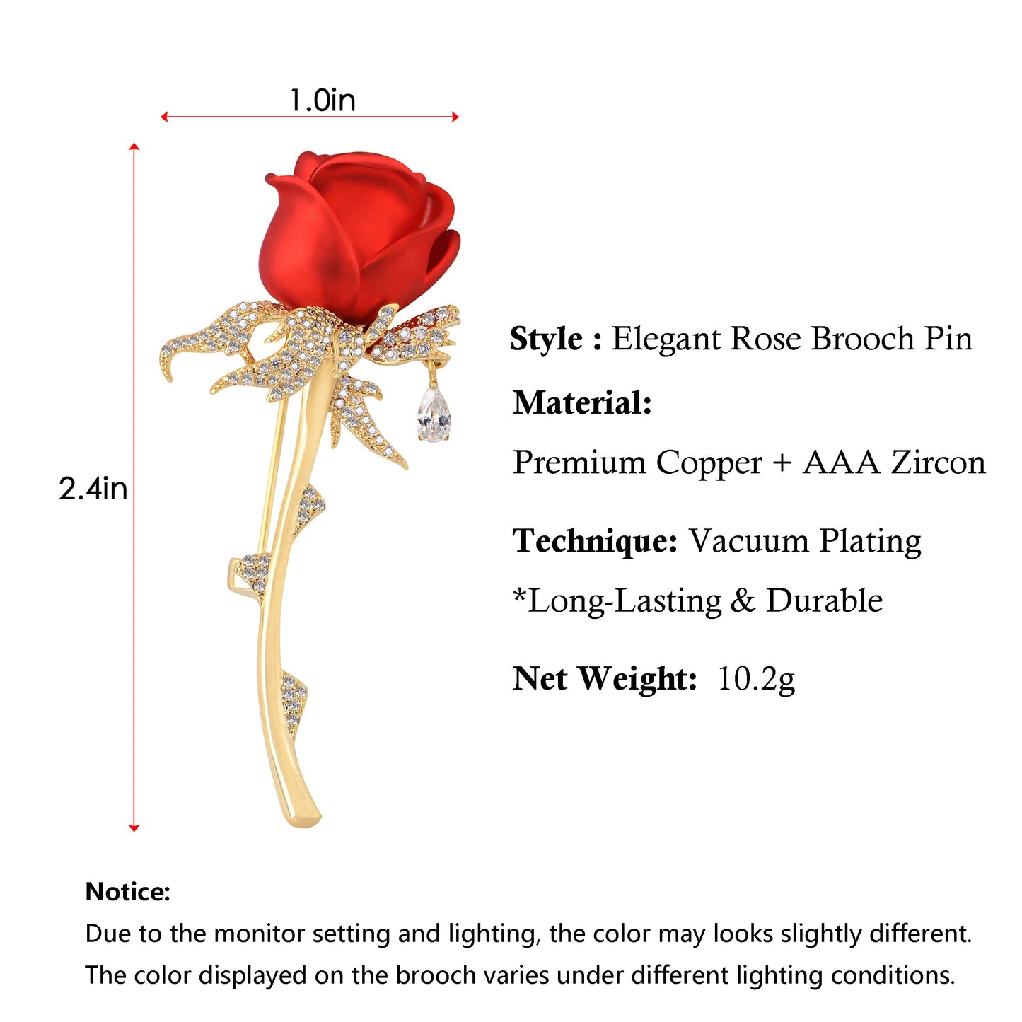 Zircon Rose Flower Brooch Pin Rhinestone Floral Lapel Pins Dress Blazer Suits Pin Accessory