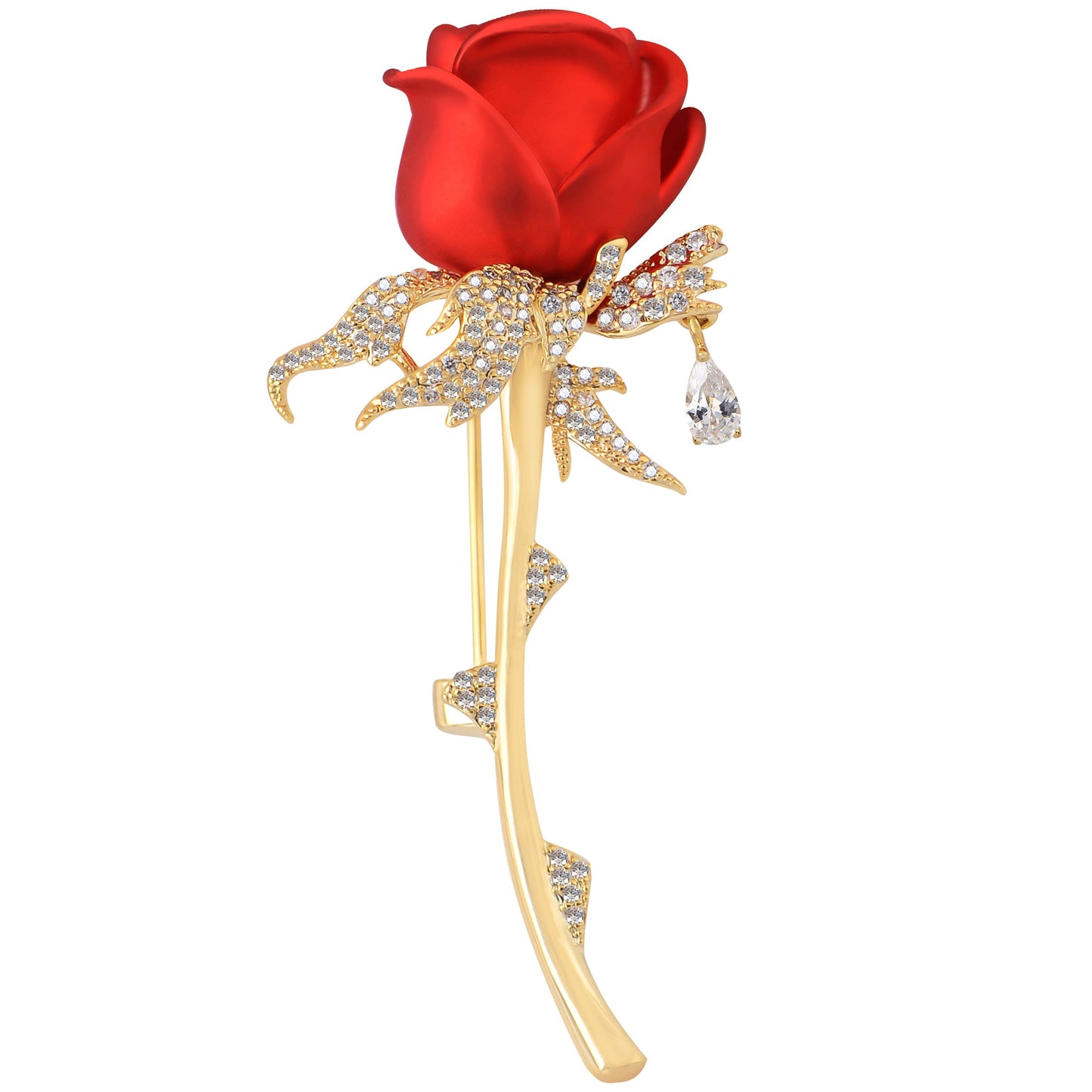 Zircon Rose Flower Brooch Pin Rhinestone Floral Lapel Pins Dress Blazer Suits Pin Accessory