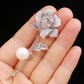 Zircon Rose Flower Brooch Pin Rhinestone Floral Lapel Pins Dress Blazer Suits Pin Accessory