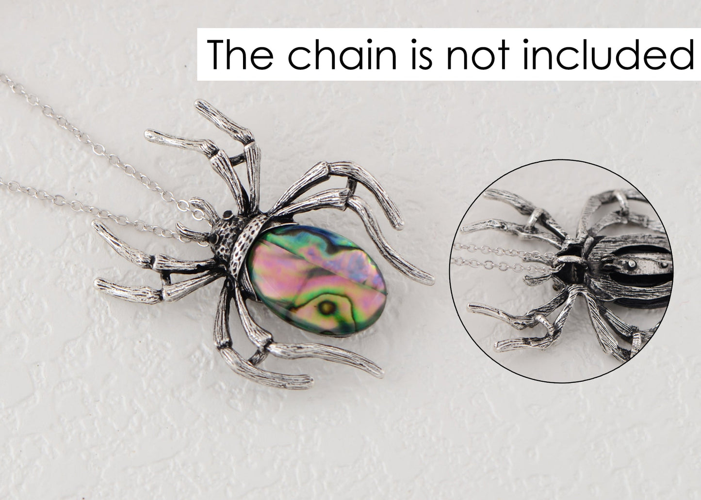 Antique Silvery Tone Abalone Shell Stone Spider Brooch Lapel Pins Pendant Halloween Jewelry