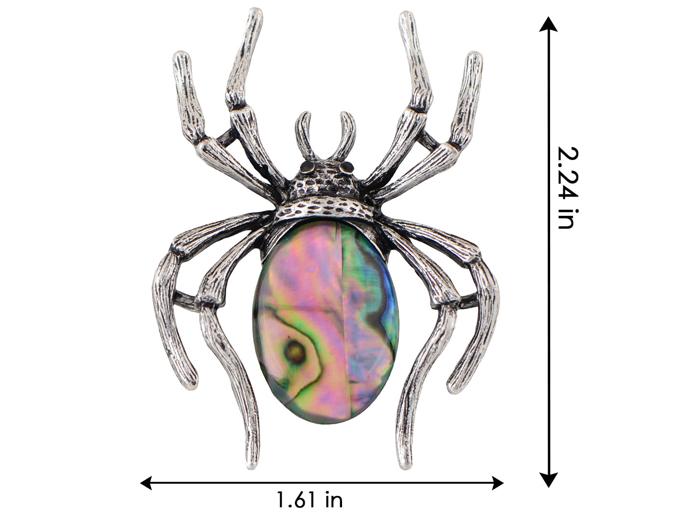 Antique Silvery Tone Abalone Shell Stone Spider Brooch Lapel Pins Pendant Halloween Jewelry