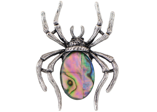 Antique Silvery Tone Abalone Shell Stone Spider Brooch Lapel Pins Pendant Halloween Jewelry