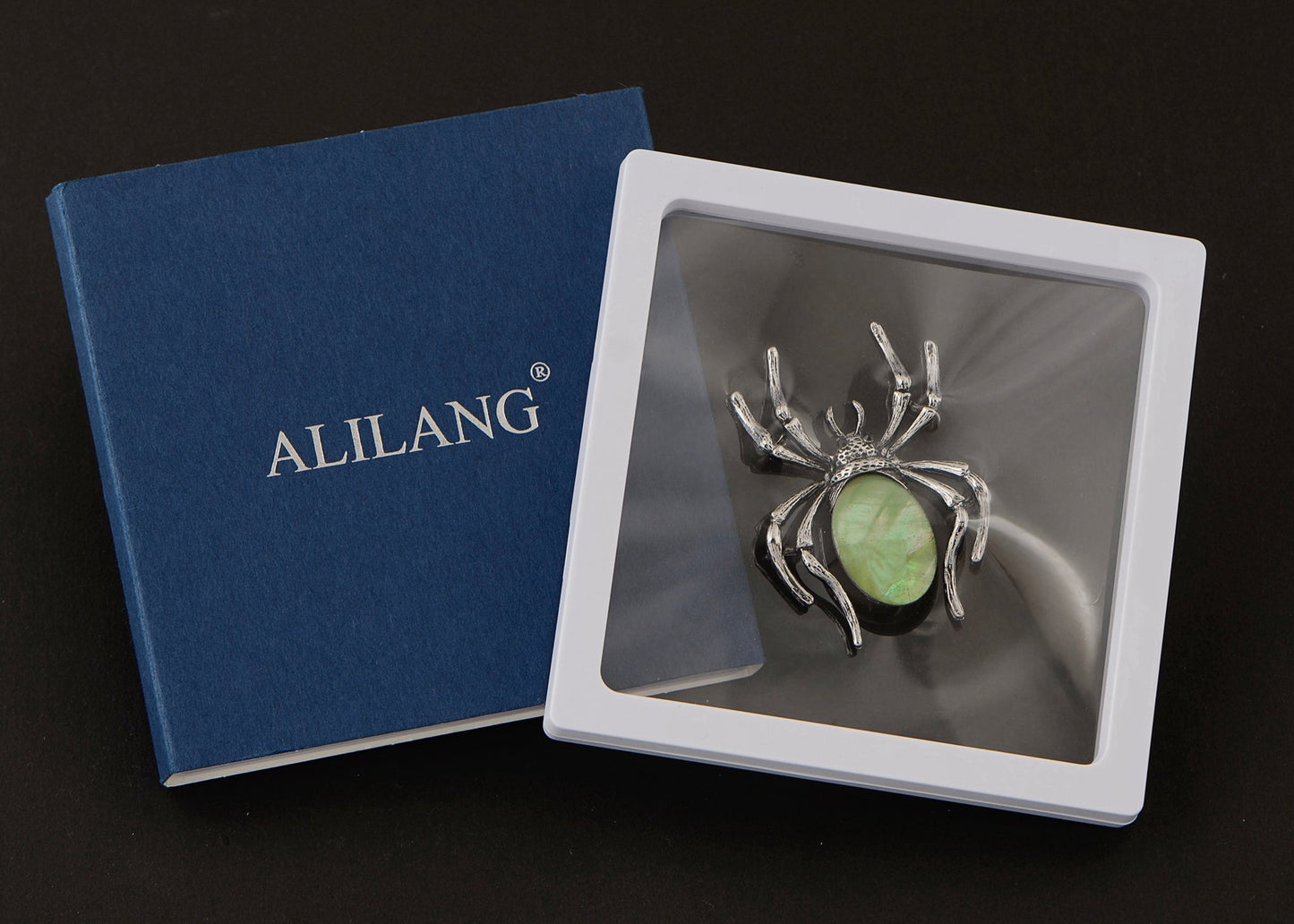 Antique Silvery Tone Abalone Shell Stone Spider Brooch Lapel Pins Pendant Halloween Jewelry