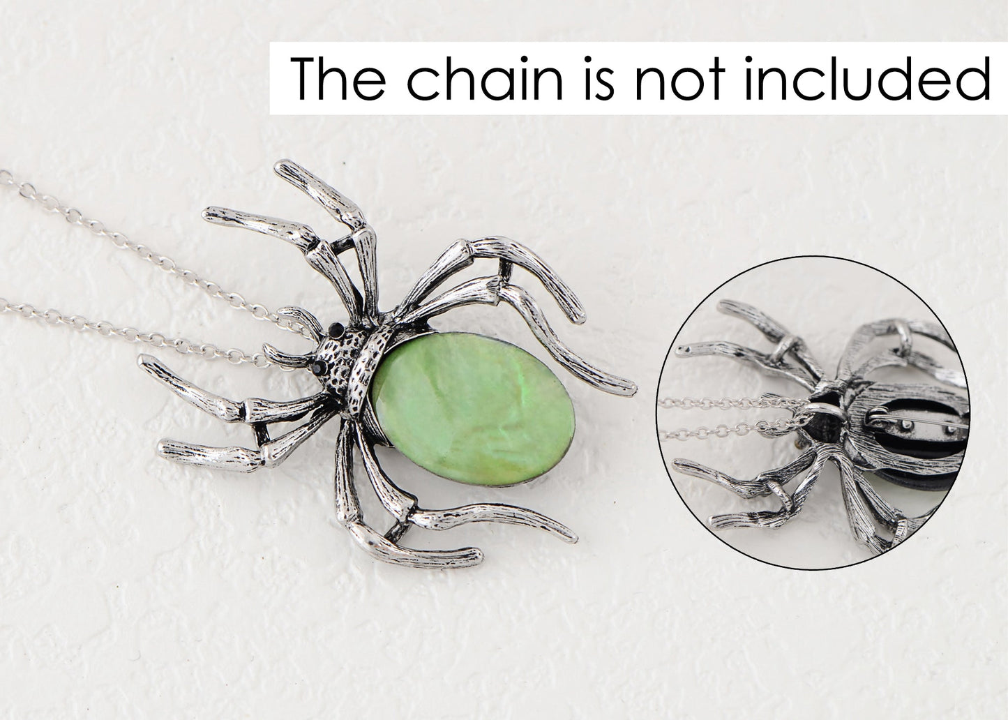 Antique Silvery Tone Abalone Shell Stone Spider Brooch Lapel Pins Pendant Halloween Jewelry