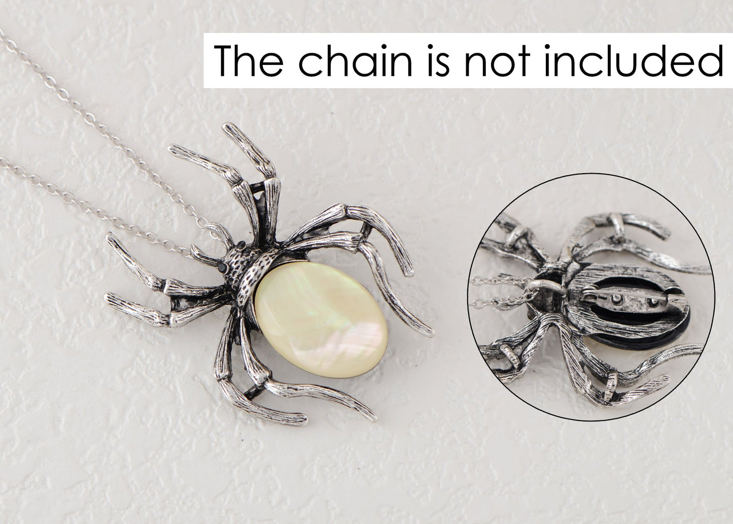 Antique Silvery Tone Abalone Shell Stone Spider Brooch Lapel Pins Pendant Halloween Jewelry