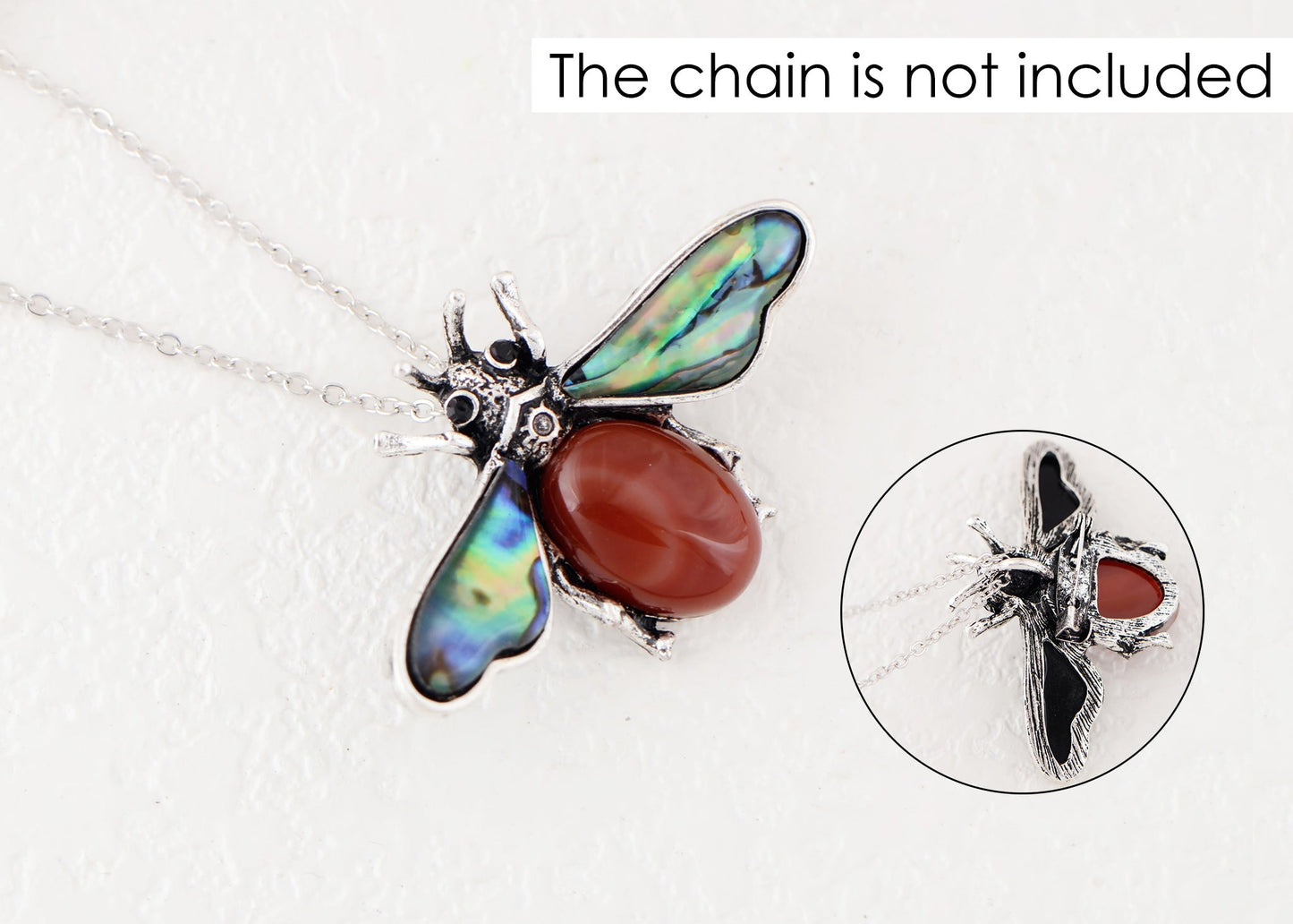 Antique Silvery Tone Abalone Shell Stone Honey Bee Insect Brooch Lapel Pins Pendant Animal Jewelry