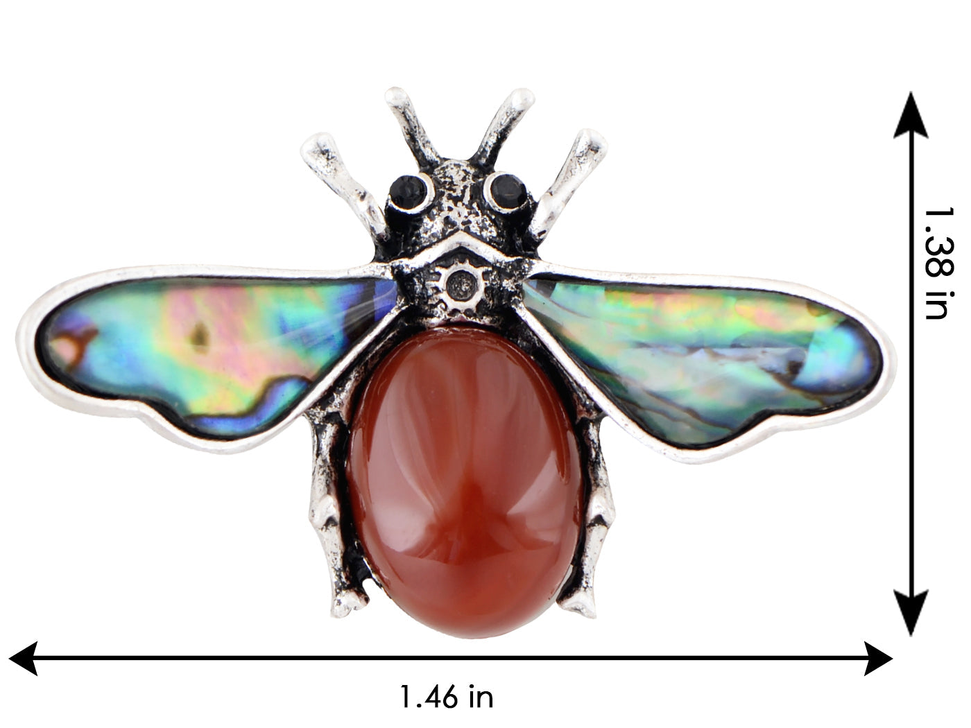 Antique Silvery Tone Abalone Shell Stone Honey Bee Insect Brooch Lapel Pins Pendant Animal Jewelry