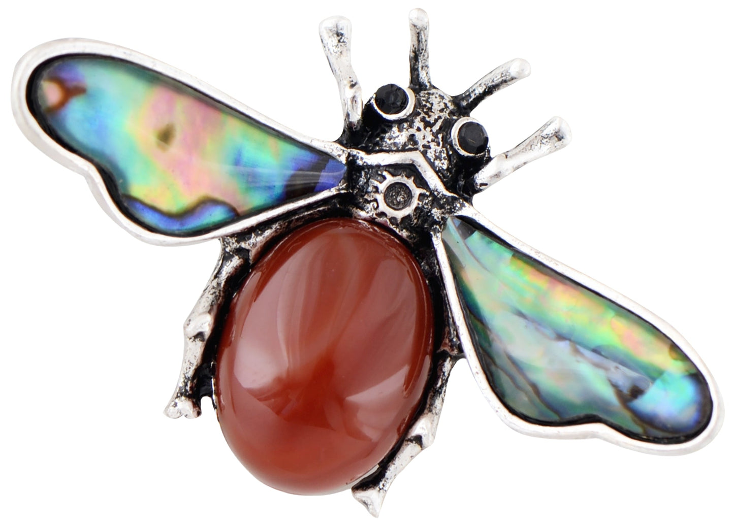 Antique Silvery Tone Abalone Shell Stone Honey Bee Insect Brooch Lapel Pins Pendant Animal Jewelry