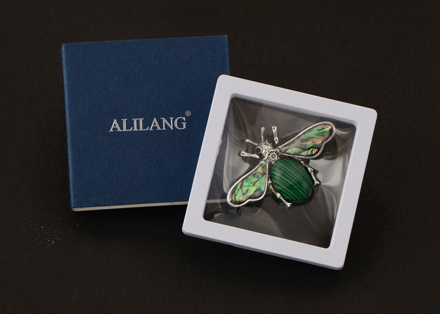 Antique Silvery Tone Abalone Shell Stone Honey Bee Insect Brooch Lapel Pins Pendant Animal Jewelry