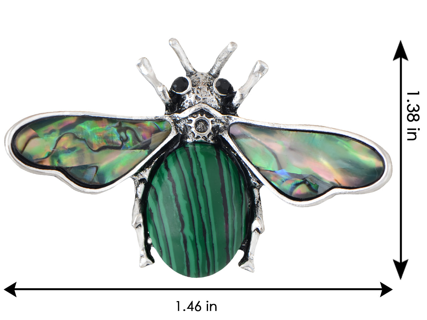 Antique Silvery Tone Abalone Shell Stone Honey Bee Insect Brooch Lapel Pins Pendant Animal Jewelry