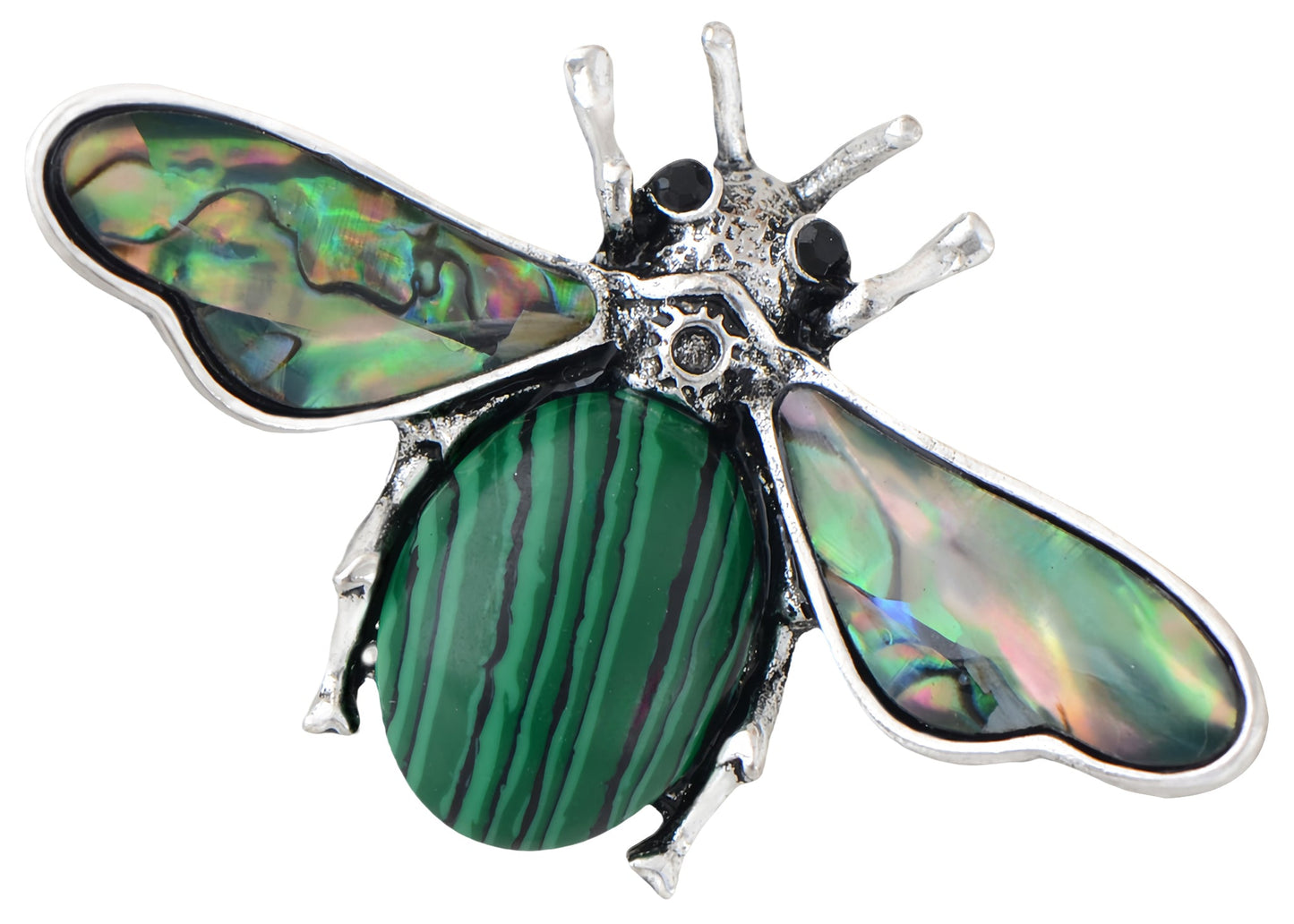 Antique Silvery Tone Abalone Shell Stone Honey Bee Insect Brooch Lapel Pins Pendant Animal Jewelry