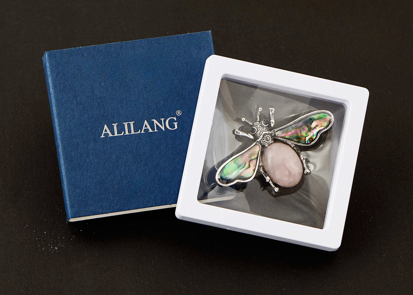 Antique Silvery Tone Abalone Shell Stone Honey Bee Insect Brooch Lapel Pins Pendant Animal Jewelry
