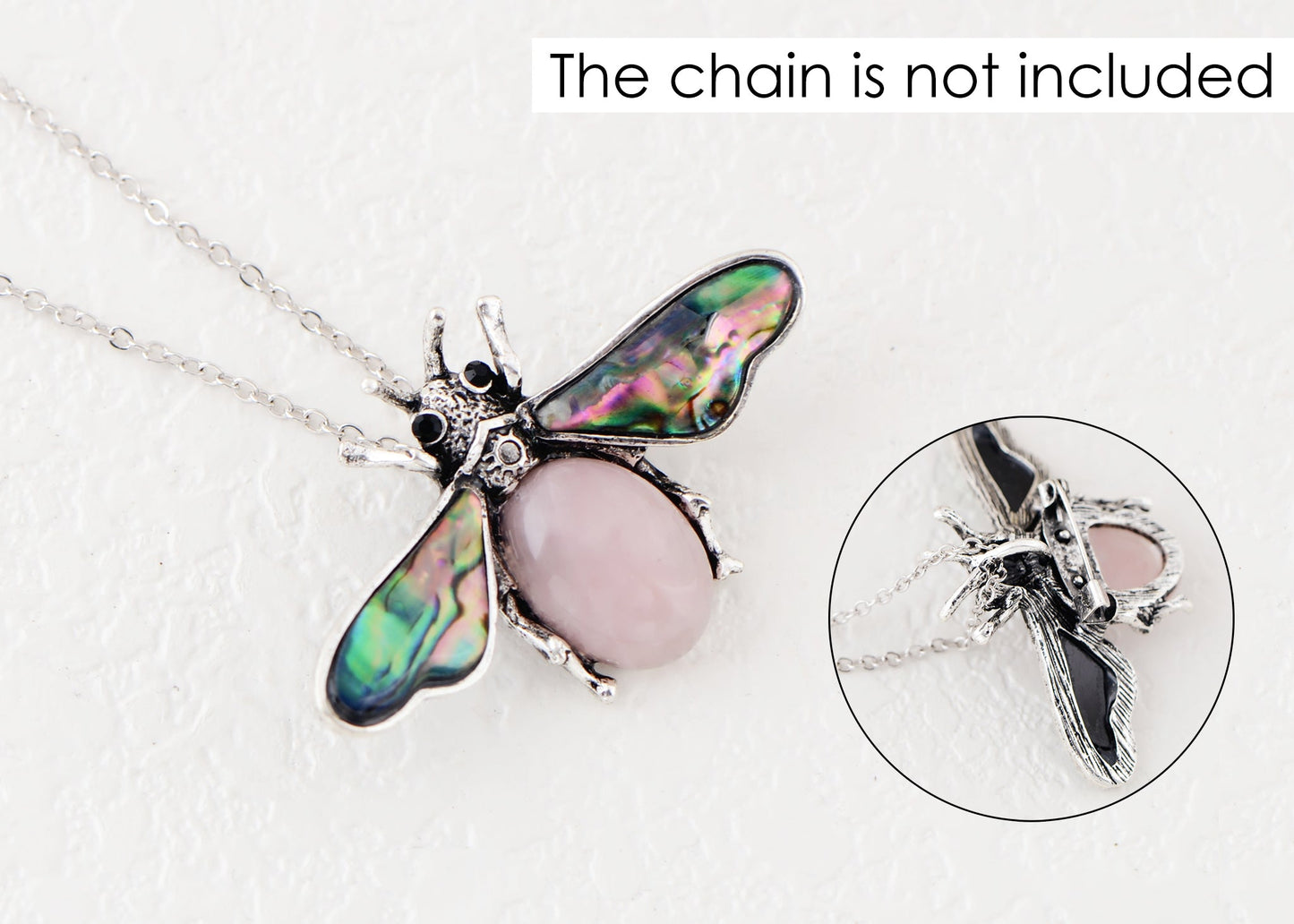 Antique Silvery Tone Abalone Shell Stone Honey Bee Insect Brooch Lapel Pins Pendant Animal Jewelry