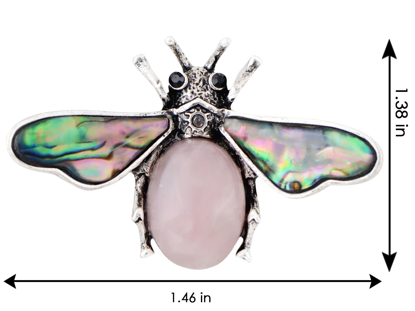 Antique Silvery Tone Abalone Shell Stone Honey Bee Insect Brooch Lapel Pins Pendant Animal Jewelry