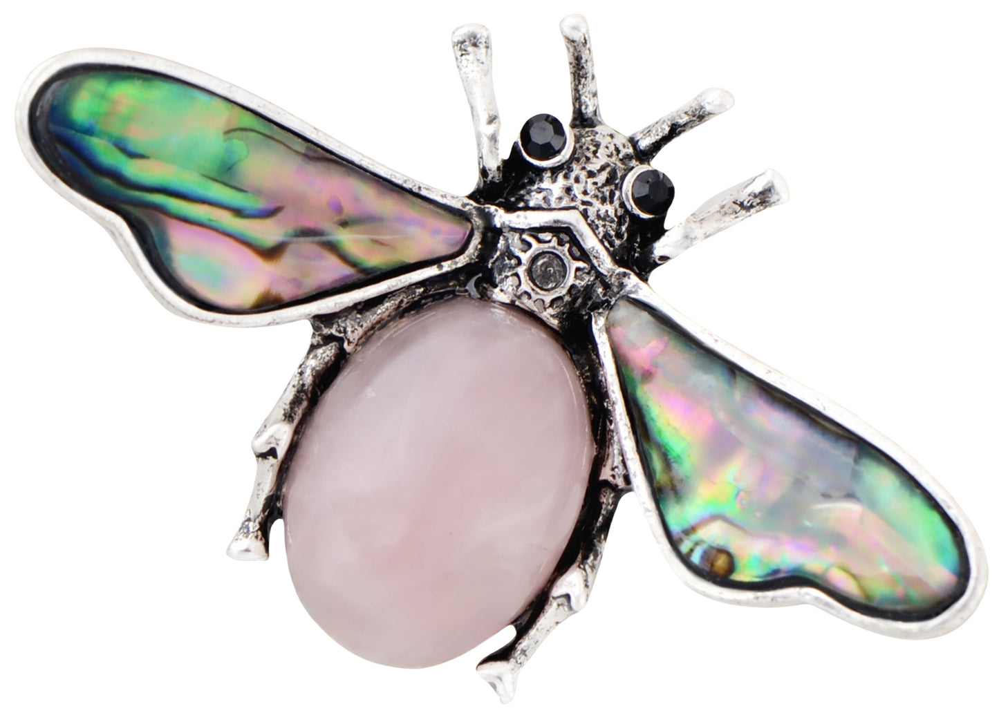 Antique Silvery Tone Abalone Shell Stone Honey Bee Insect Brooch Lapel Pins Pendant Animal Jewelry